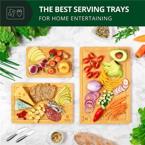 Wooden Serving Boards for Kitchen Meal Prep & Serving -Bamboo Wood Serving Board - Picture 3 of 6